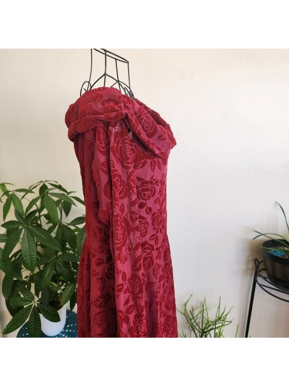 Wild Fable off shoulder Long Sleeve Flocked Mini Fit and Flare Holiday Dress - Picture 7 of 9